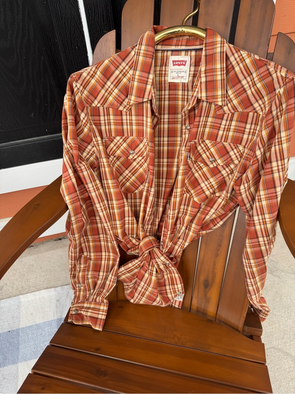 Levi's Men's unisex Orange and Cream Plaid Western Button-Down Shirt